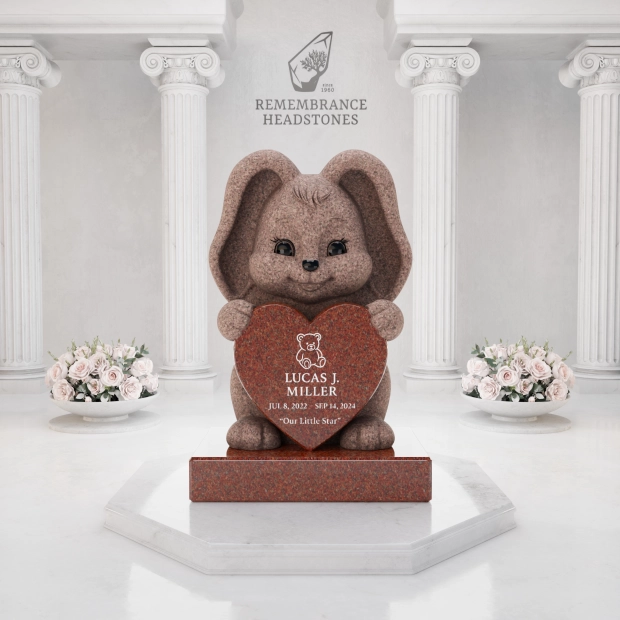 Luxury Bunny Child Granite Memorial with Heart Plaque