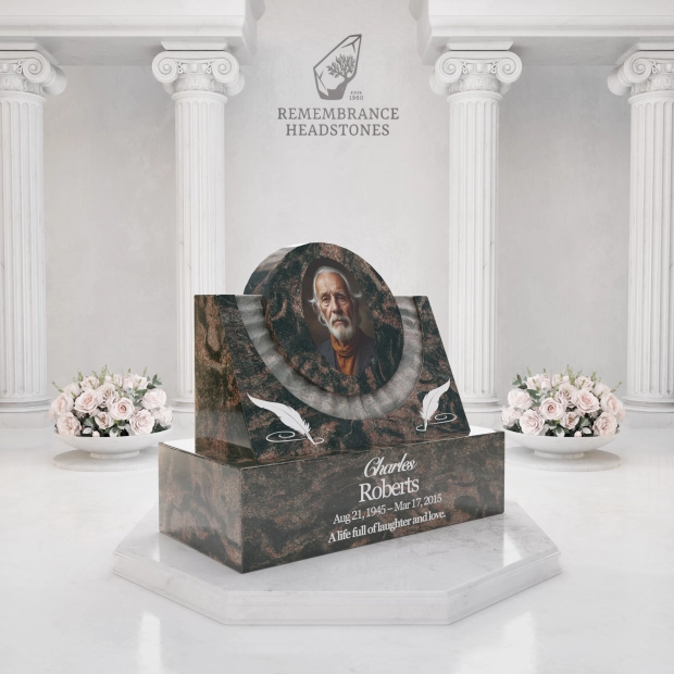 Luxury Portrait Slant Granite Headstone