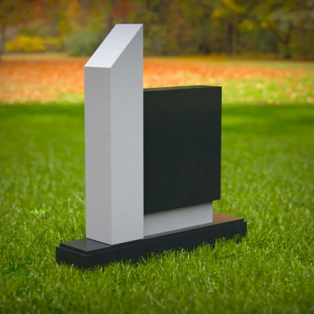 1586 - Modern Black & White Granite Monument – Contemporary Headstone Design - 5