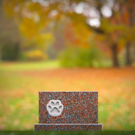 1467 - Custom Red Granite Pet Memorial Headstone with Engraved Paw Print - 2