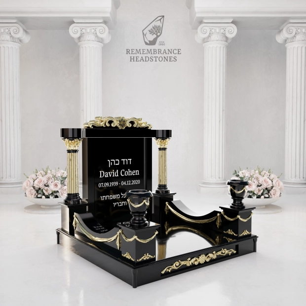 Luxurious Jewish Monument With Golden Columns and Star of David