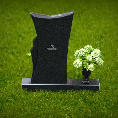 1268 - Contemporary Granite Headstone with Unique Flowing Design and Floral Vase – A Modern Memorial