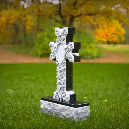 1555 - Ornate Floral Cross Headstone – A Symbol of Faith and Remembrance - 8