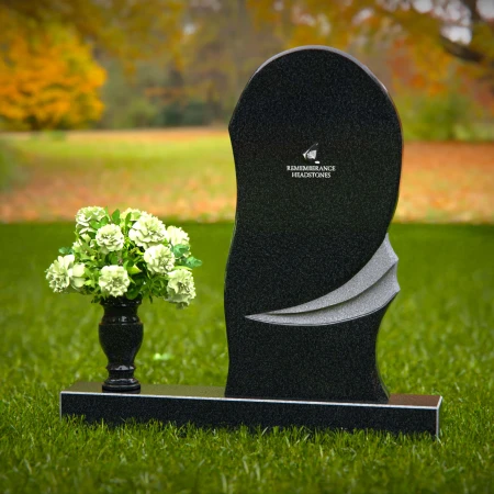 1282 - Contemporary Granite Headstone with Curved Artistic Design and Vase - 55