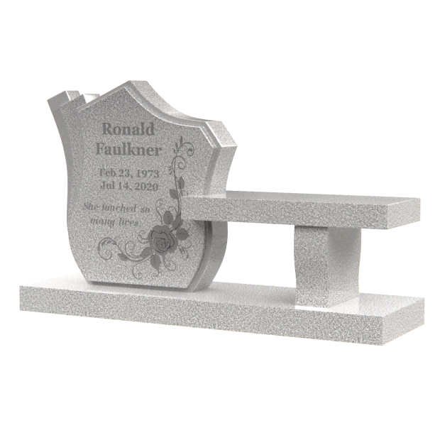 1509179 - Elegant Bench Memorial with Shield and Flowers                       