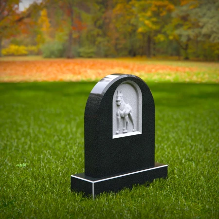 1465 - Black Granite Horse Memorial Headstone with Arched Design - 8