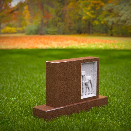 1461 - Brown Granite Dog Memorial Headstone with Engraved Relief - 6