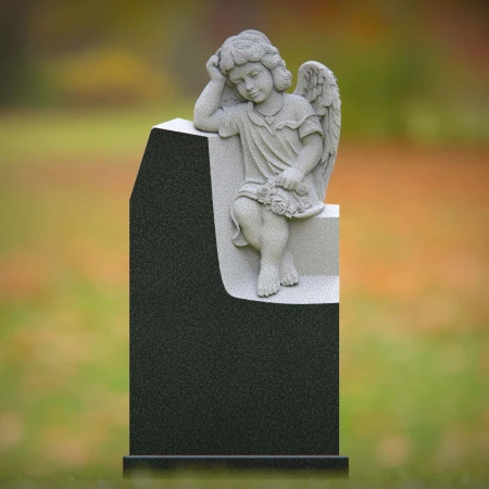 1240 - Angel Sitting on Granite Headstone – Elegant Memorial Tribute