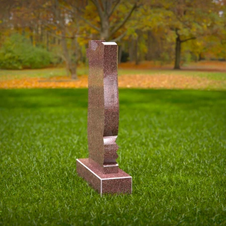 1482 - Elegant Brown Granite Headstone with Sculpted Cross - 6