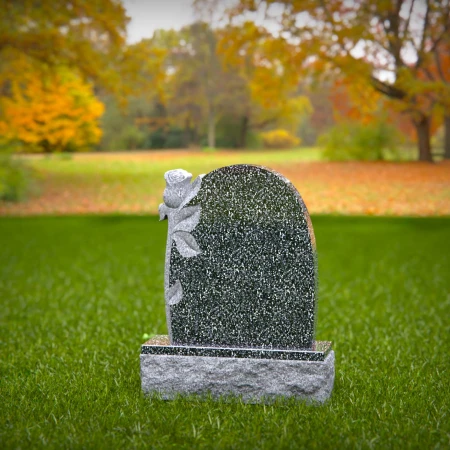 1552 - Elegant Black Granite Headstone with Single Rose Engraving - 3