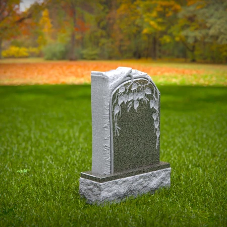 1472 - Nature-Inspired Granite Headstone with Engraved Vine and Leaves - 7