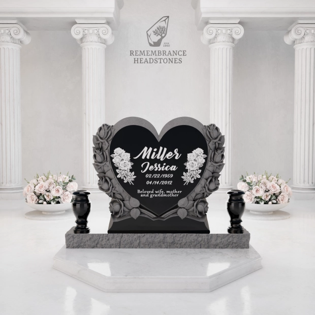 Luxury Heart-Shaped Granite Monument — Carved Rose Garland