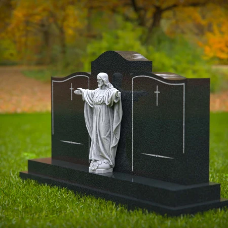 1618 - Double Memorial Headstone with Jesus Christ Statue - 2