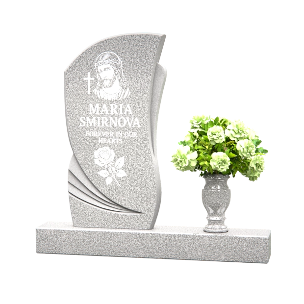 1201004 - Elegante Lápida de Granito Curvada con Acentos Modernos Tallados