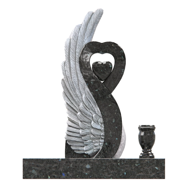 1207072 - Heart-Shaped Upright Monument With Angel Wings and Swarovski Crystal Accents