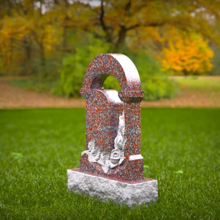 1536 - Arched Granite Memorial Headstone with Floral Carving - 8