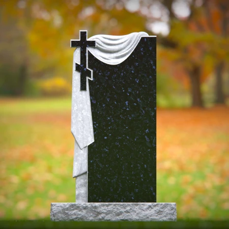 1498 - Granite Memorial Headstone with Cross and Draped Cloth Design - 1