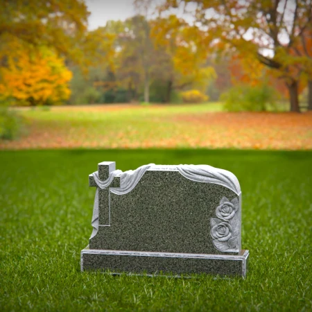 1547 - Elegant Granite Headstone with Draped Cross and Rose Engraving - 4