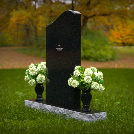 1323 - Modern Granite Headstone with Dual Flower Vases - 56