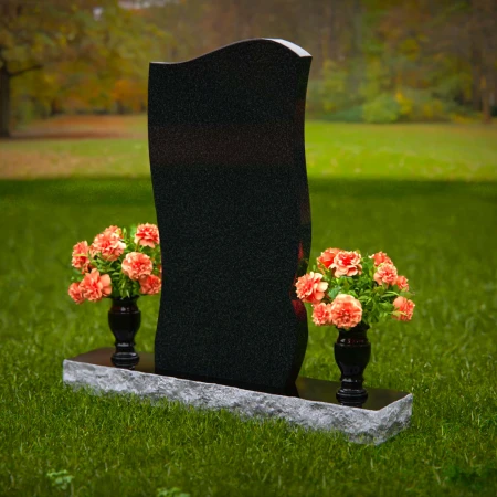 1301 - Modern and Elegant Granite Headstone with Flower Vases - Custom Memorial Design - 55