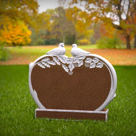 1474 - Granite Headstone with Lovebird Carving and Floral Design