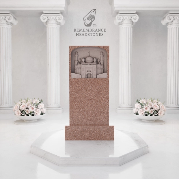 Luxury Upright Granite Monument — Mosque Engraving