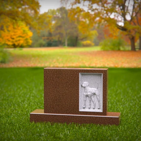 1461 - Brown Granite Dog Memorial Headstone with Engraved Relief