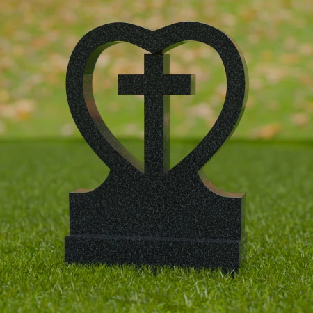 1742 - Heart-Shaped Memorial Headstone with Cross – A Symbol of Love and Faith