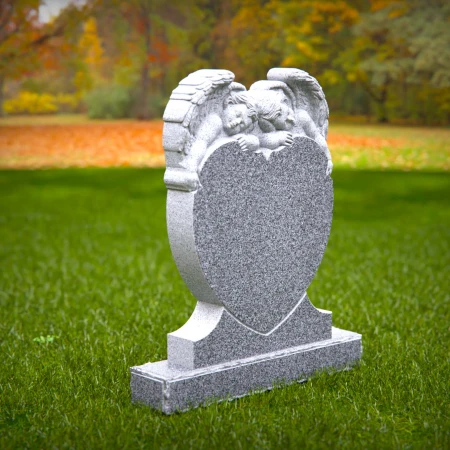 1451 - Twin Angel Heart Memorial Headstone - 7