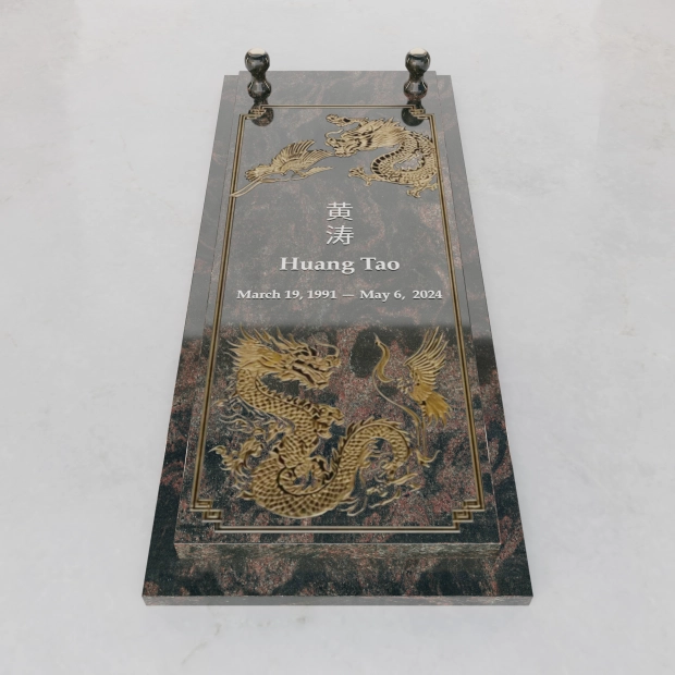 Luxury Asian Dragon & Crane Granite Ledger Memorial