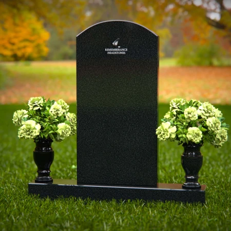 1255 - Timeless Granite Headstone with Polished Finish and Floral Vase Accents – A Perfect Memorial Tribute - 49