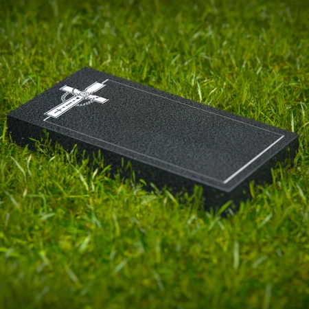 1647 - Flat Granite Grave Marker with Rosary and Cross Engraving