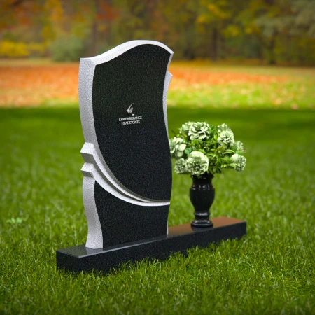 1303 - Elegant Granite Headstone with Curved Design and Flower Vase - 52