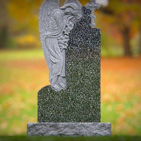 1520 - Granite Headstone with Angel and Cross Sculpture - 8