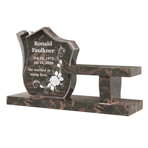 1502156 - Elegant Bench Memorial with Shield and Flowers                       