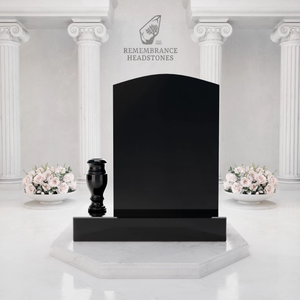  Luxury Upright Granite Headstone with Cross, Carved Roses & Vase