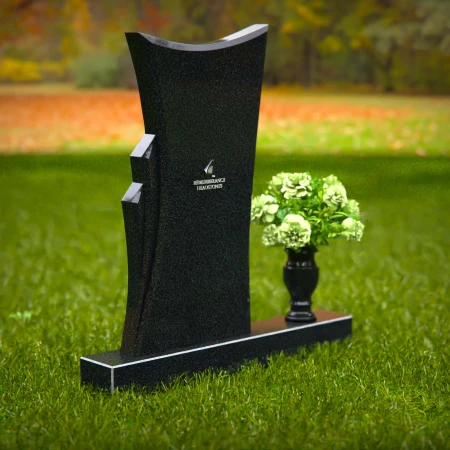 1268 - Contemporary Granite Headstone with Unique Flowing Design and Floral Vase – A Modern Memorial - 11