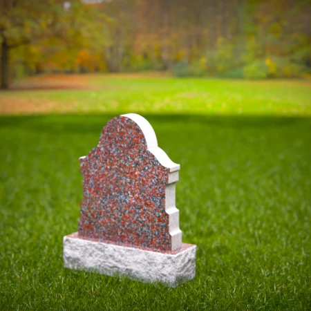 1557 - Classic Red Granite Headstone with Ornate Border and Portrait Frame - 8