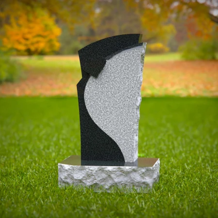 1567 - Modern Black and White Granite Headstone with Abstract Design