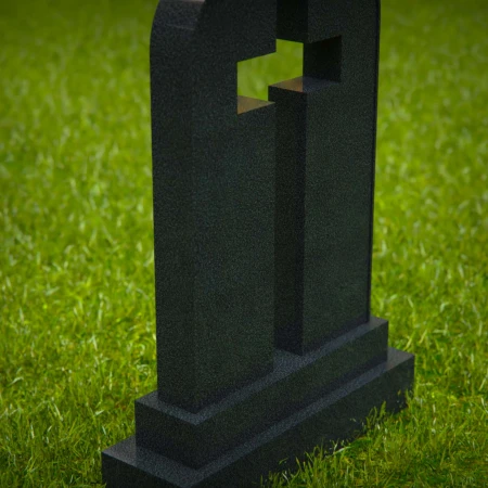 1575 - Black Granite Memorial Headstone with Cutout Cross Design - 6