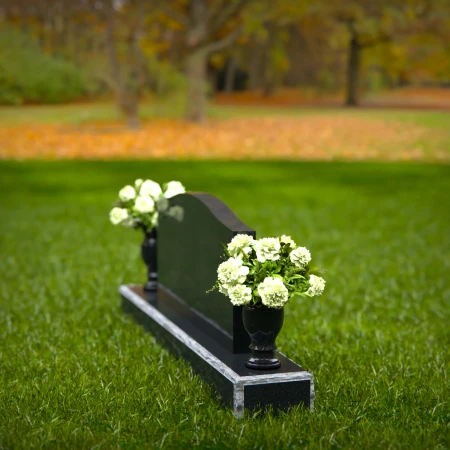 1284 - Elegant Granite Headstone with Dual Vases and Waved Top - 26