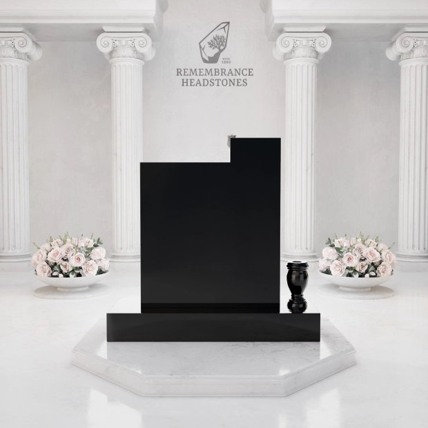 Luxury Upright Headstone with Cross, Rose Column & Heart Motif