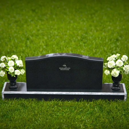 1284 - Elegant Granite Headstone with Dual Vases and Waved Top