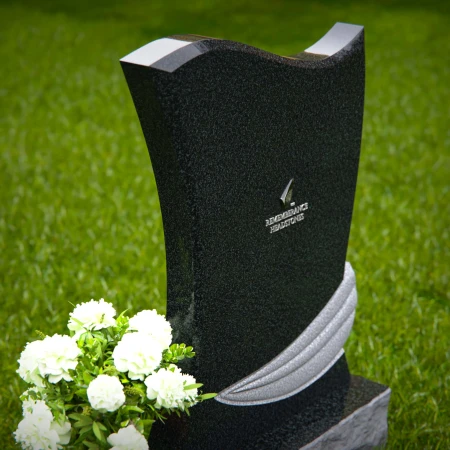 1304 - Elegant Granite Headstone with Flowing Contoured Design and Flower Vase - 34