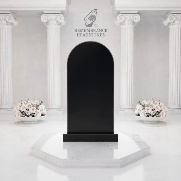 Luxury Upright Granite Monument — Arched Madonna & Dove