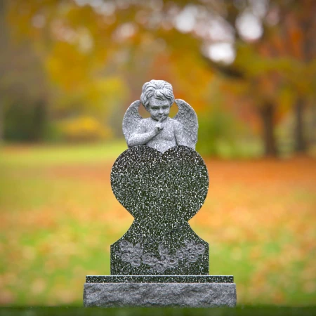 1450 - Angel Heart Memorial Headstone with Floral Carving - 2