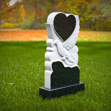 1525 - Heart-Shaped Granite Headstone with Carved Dove - 5