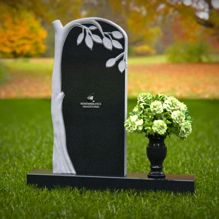 1264 - Granite Headstone with Elegant Tree Design and Floral Vase – A Symbol of Growth and Remembrance - 17