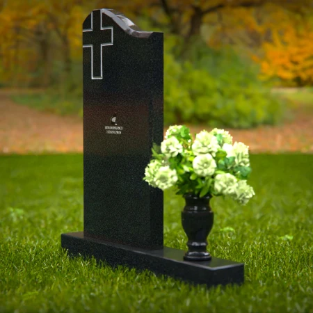 1287 - Granite Headstone with Cross Design and Flower Vase - 54