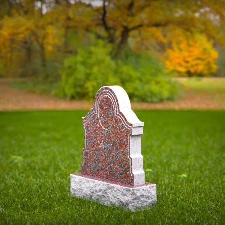 1557 - Classic Red Granite Headstone with Ornate Border and Portrait Frame - 2